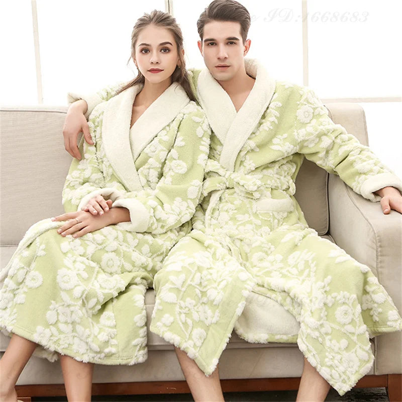Thick Flannel Jacquard Couple Bathrobe