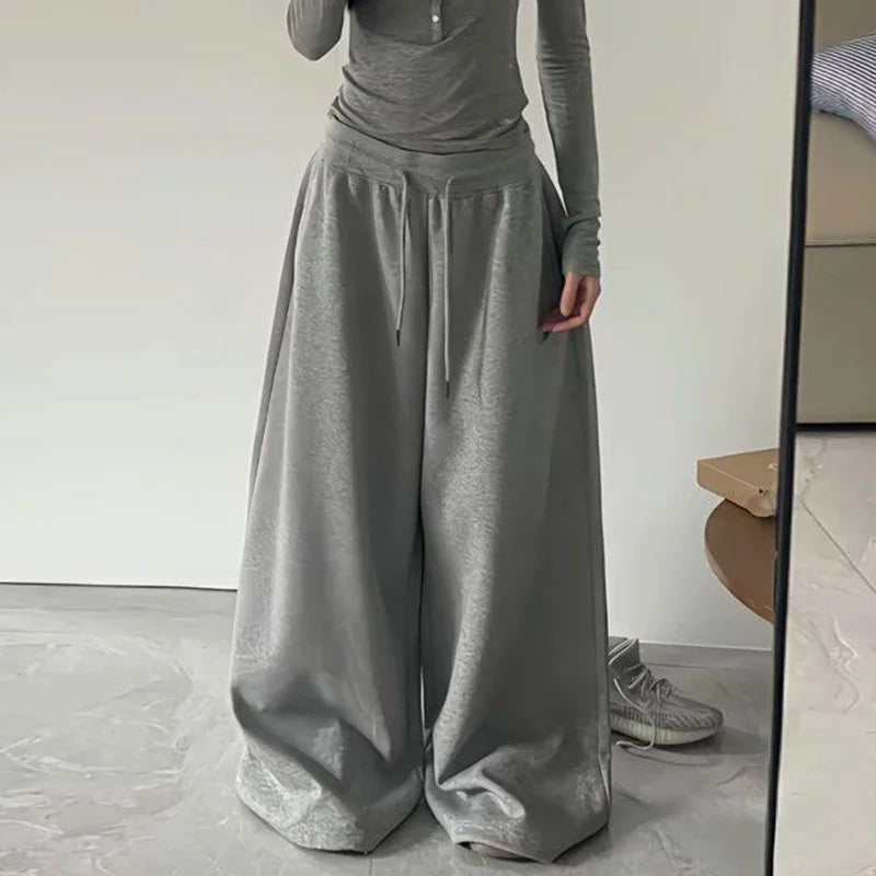 2025 Y2K Vintage Baggy Sweatpants for Women – Korean Style Wide-Leg Streetwear Trousers