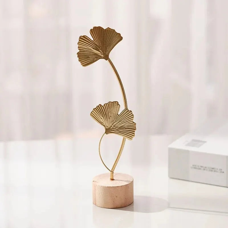 Golden Ginkgo Leaf Feather Metal Figurine