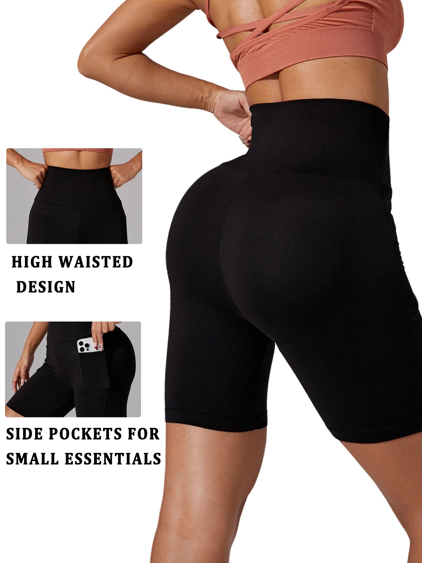 High-Waisted Biker Shorts with Pockets – Supportive, No See-Through Fit