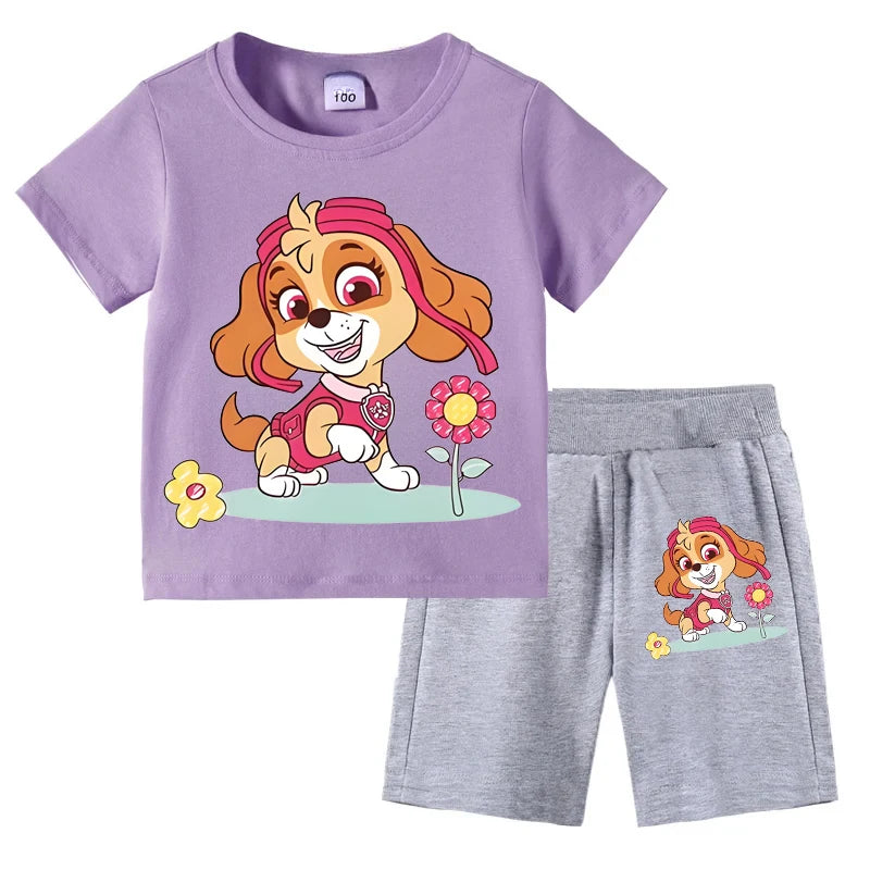 Kids Summer Cartoon Printed Clothing Set – Short Sleeve T-Shirt & Shorts for Girls