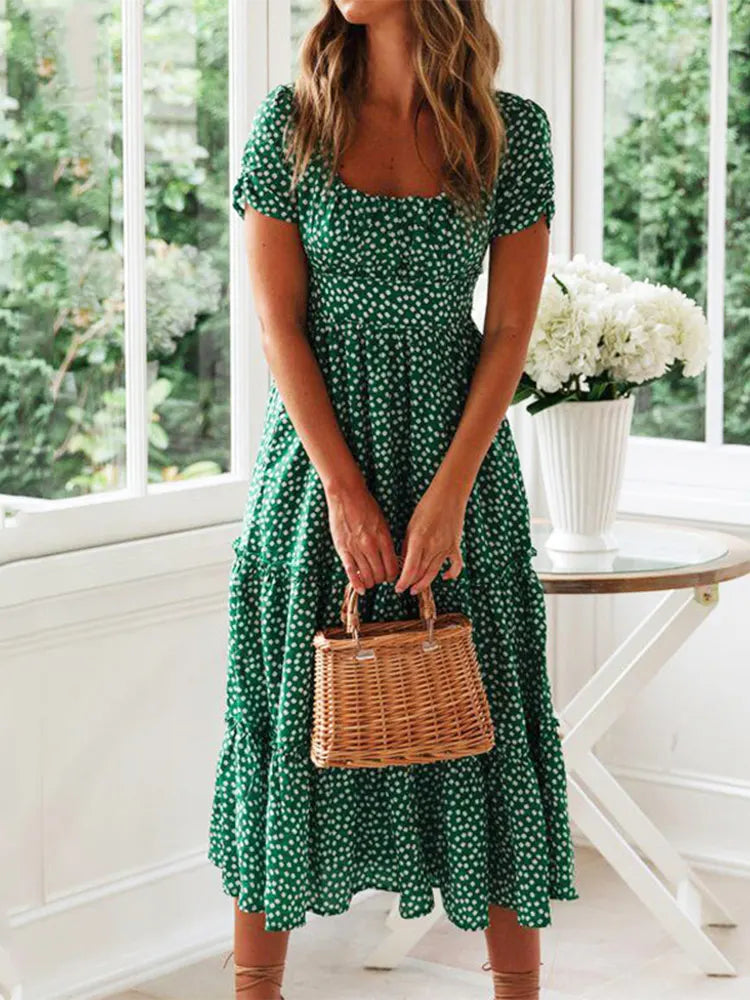 Vintage Floral Puff Sleeve Maxi Dress – Sweet Summer Style