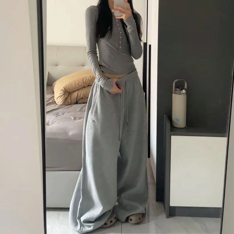2025 Y2K Vintage Baggy Sweatpants for Women – Korean Style Wide-Leg Streetwear Trousers