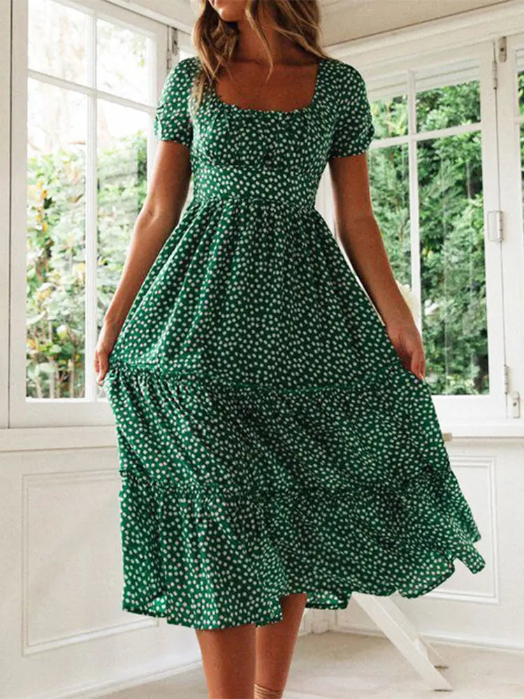 Vintage Floral Puff Sleeve Maxi Dress – Sweet Summer Style