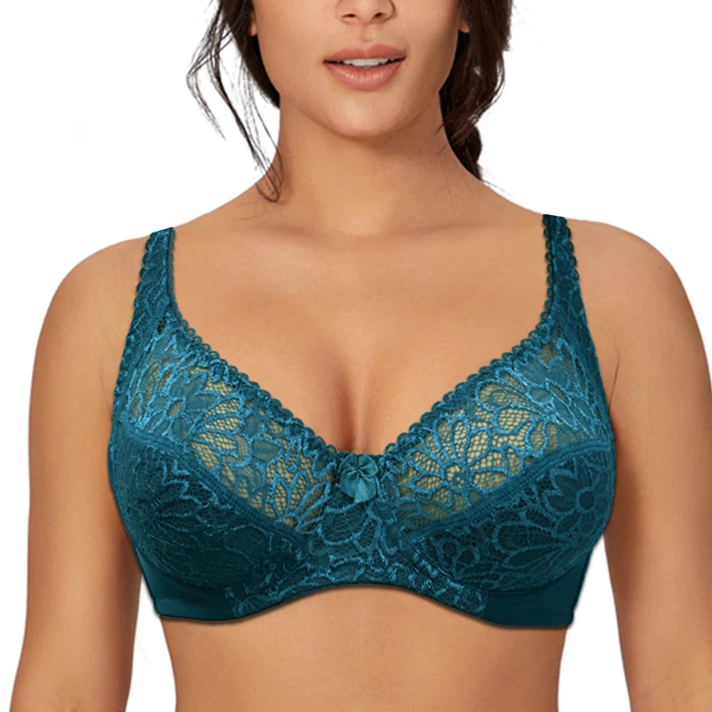 Plus Size Lace Underwire Bra – Sexy Sheer Lingerie Top (C–F Cup)