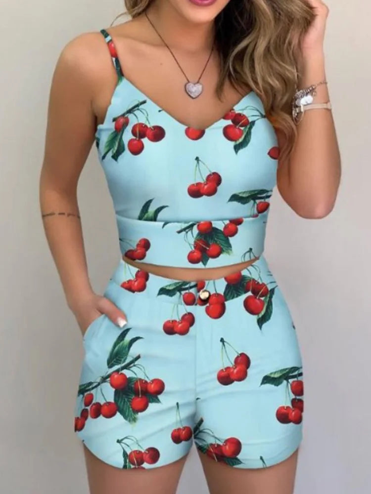 Women’s Summer Two-Piece Set – Sleeveless Floral Vest & Short Pants