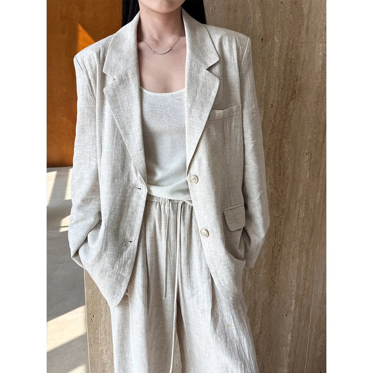 2025 Spring Linen Blazer & Pants Set for Women – Cotton-Linen Suit Pieces (Sold Separately)
