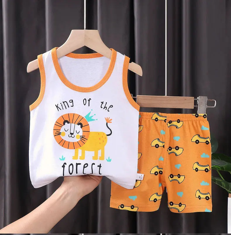 Kids Summer 2-Piece Vest Set – Cotton Sleeveless T-Shirt + Shorts Outfit for Boys & Girls