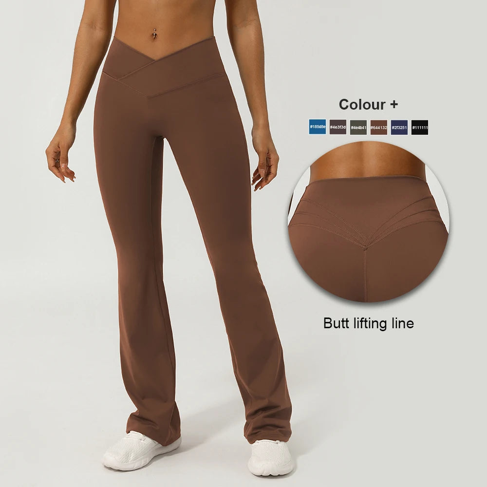 Flare Yoga Pants with Cross Waist – Booty-Lifting, Wide-Leg Activewear Leggings for Workout & Everyday Wear