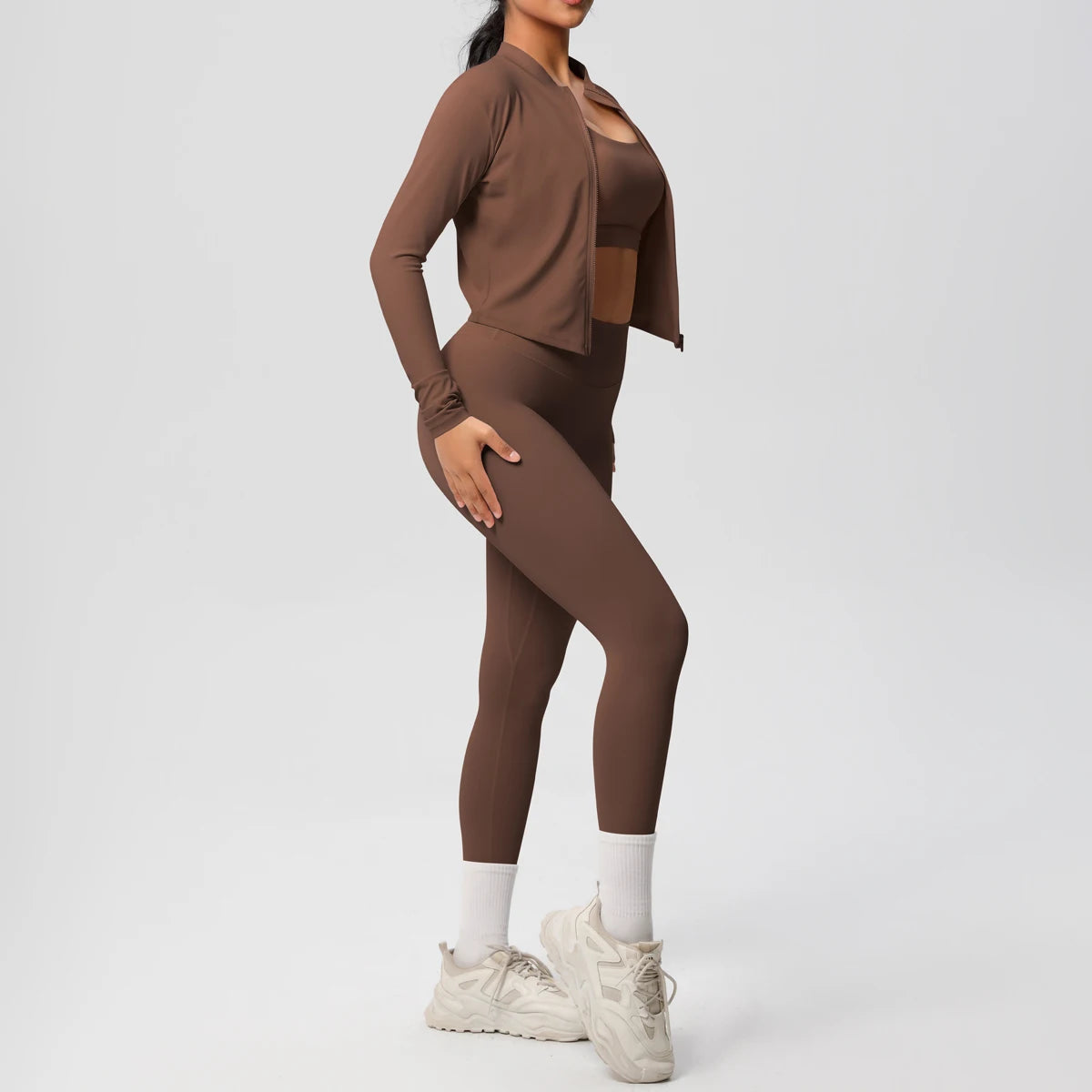3-Piece Women's Sportswear Yoga Set – Zipper Jacket, Sports Bra & Leggings