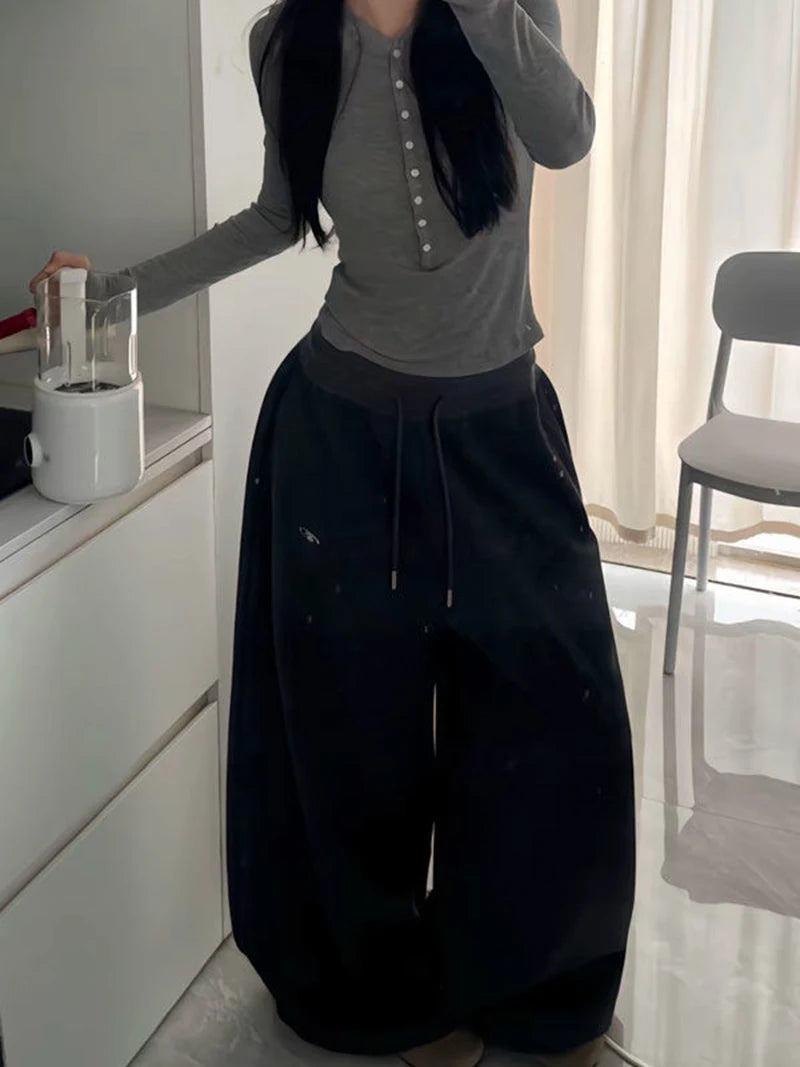 2025 Y2K Vintage Baggy Sweatpants for Women – Korean Style Wide-Leg Streetwear Trousers