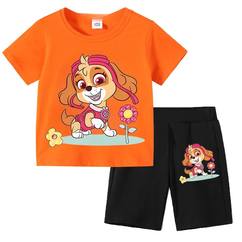 Kids Summer Cartoon Printed Clothing Set – Short Sleeve T-Shirt & Shorts for Girls