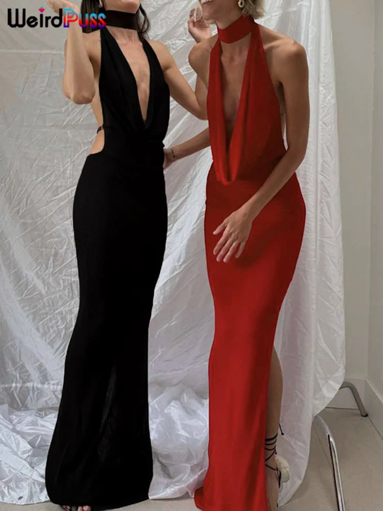 Sexy Low-Neck Backless Bodycon Dress – Midnight Banquet Glamour