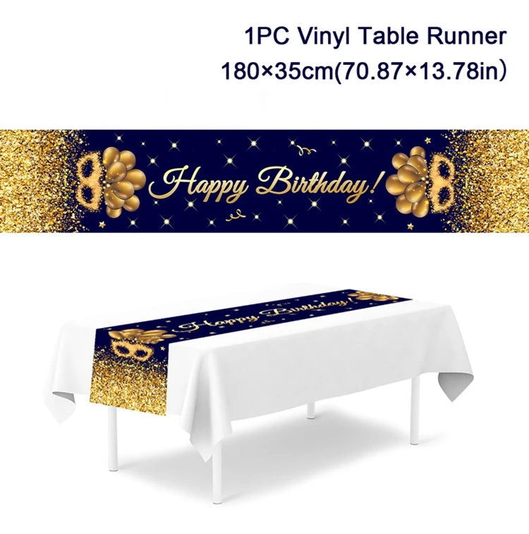 Black Gold Birthday Table Runner Table Cover Happy Birthday Party Decorations For Kids Adults Home 1st Bithday Table Decor