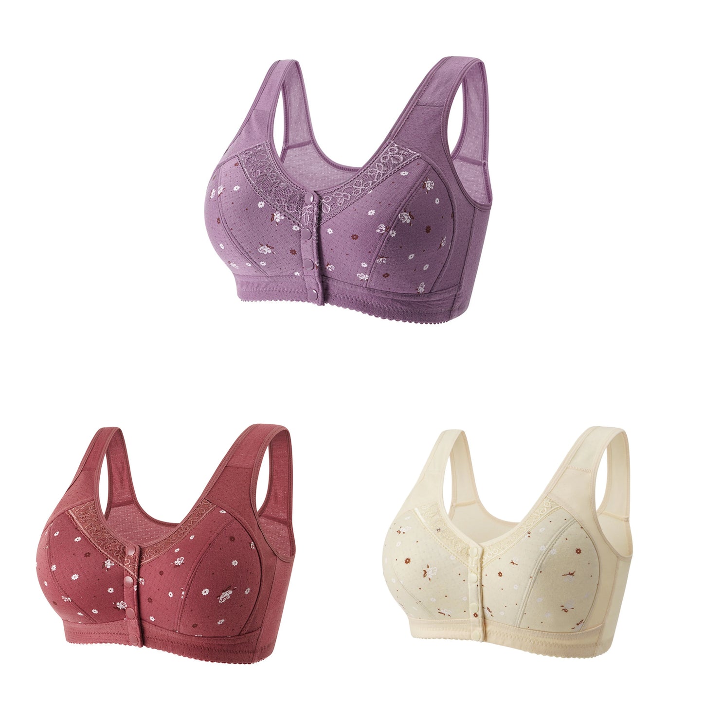 3Pcs/Set Front Closure Plus Size Bras