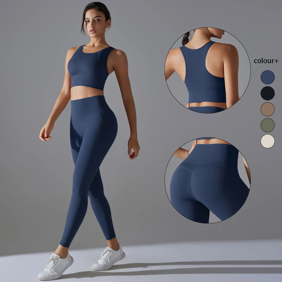 Women’s Yoga & Fitness Set – Shockproof Sports Bra + High-Waist Leggings