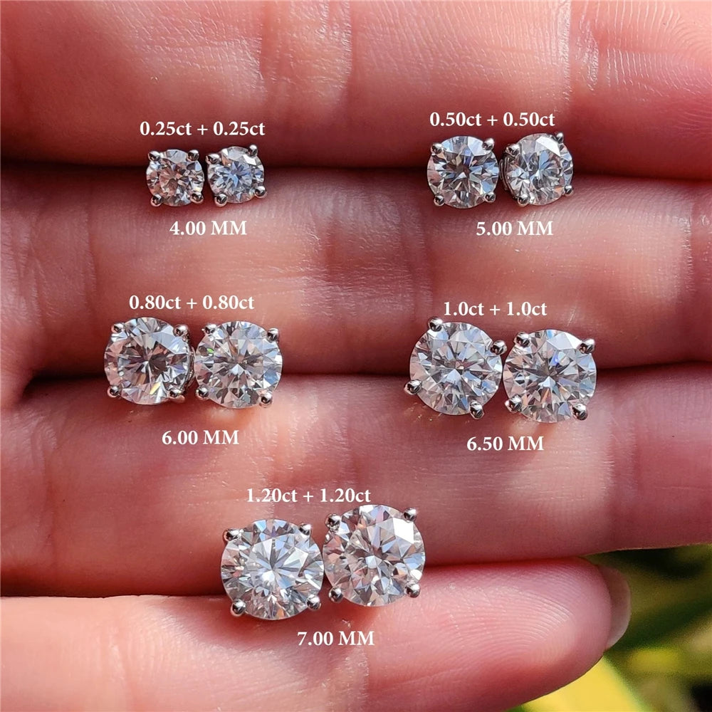 0.5–1.2 Carat D Color Moissanite Ear Stud Earrings for Women