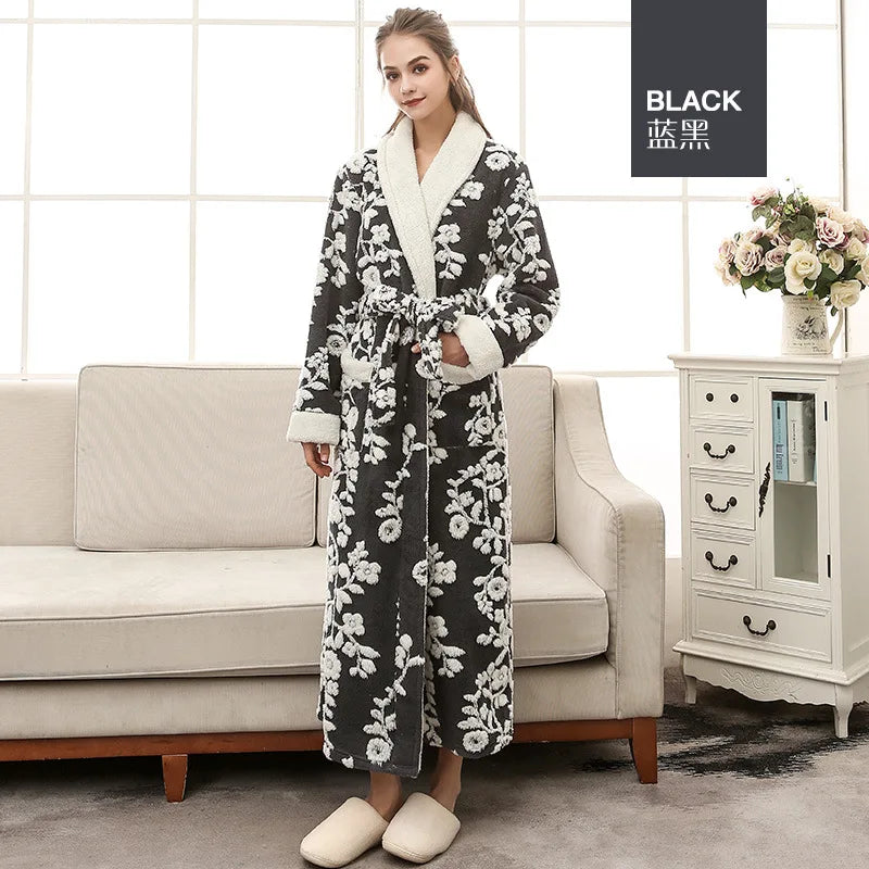 Thick Flannel Jacquard Couple Bathrobe