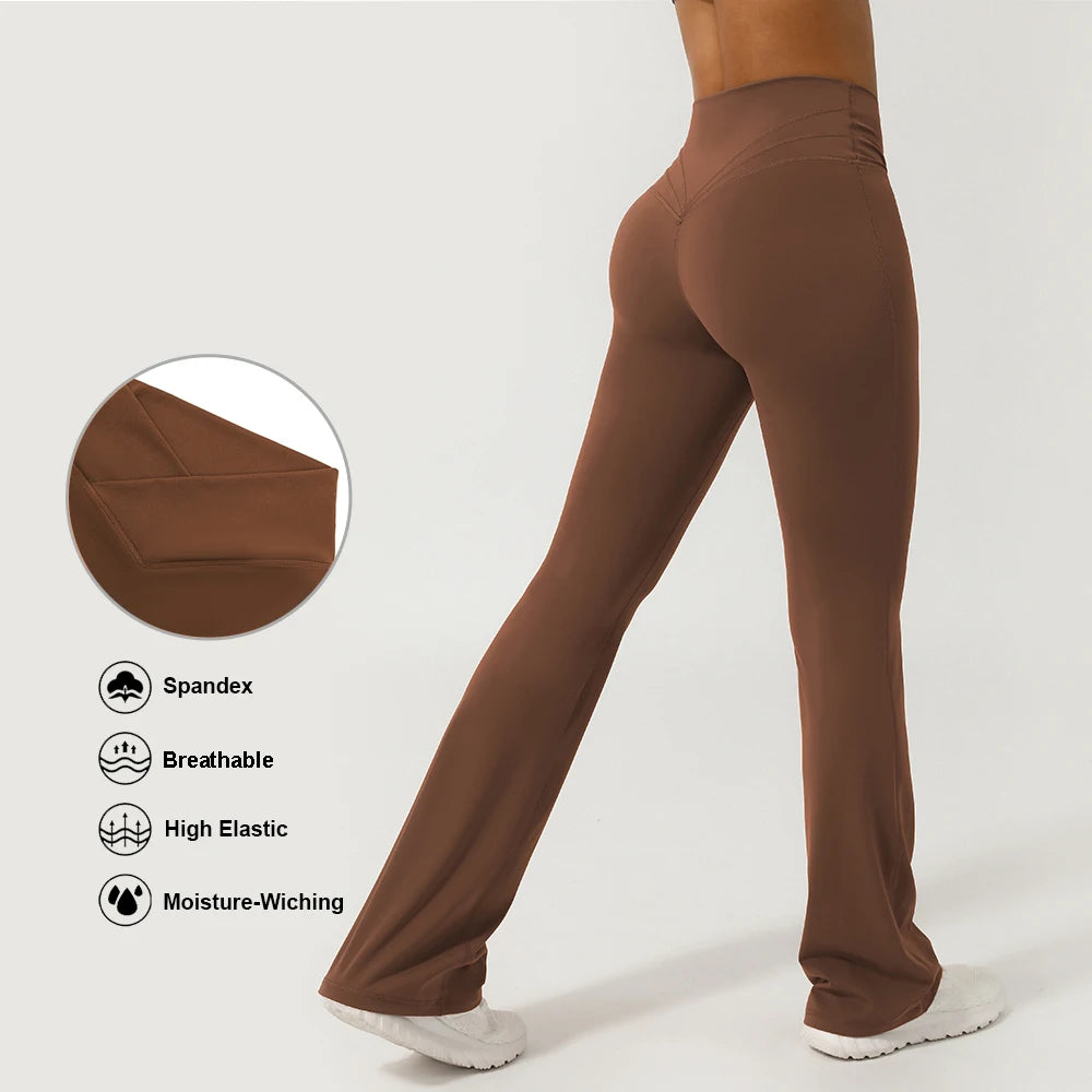 Flare Yoga Pants with Cross Waist – Booty-Lifting, Wide-Leg Activewear Leggings for Workout & Everyday Wear