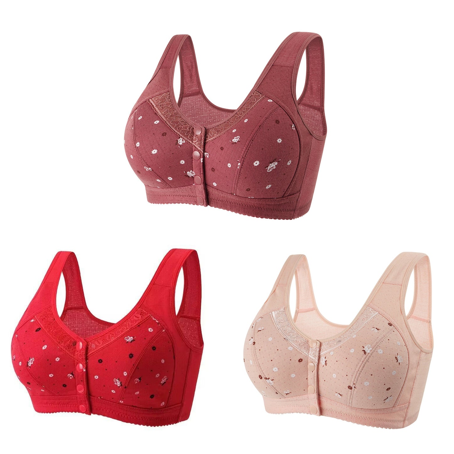 3Pcs/Set Front Closure Plus Size Bras