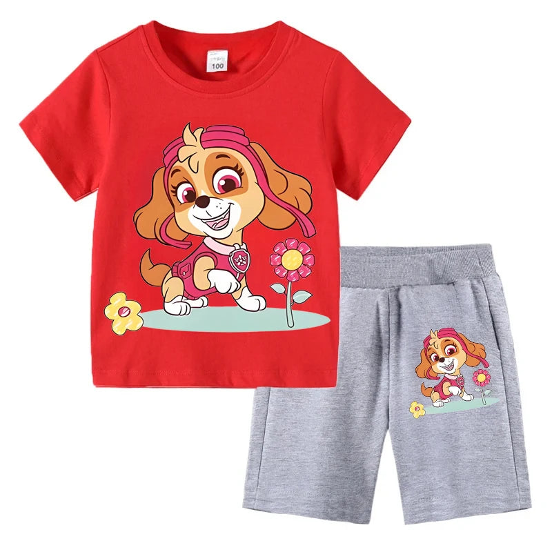 Kids Summer Cartoon Printed Clothing Set – Short Sleeve T-Shirt & Shorts for Girls