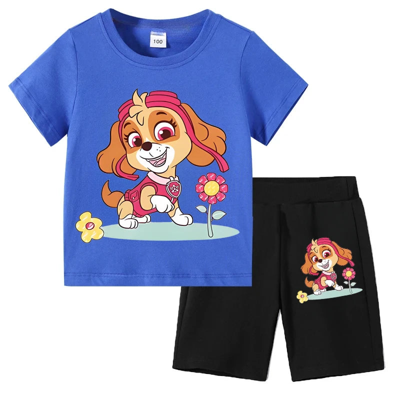 Kids Summer Cartoon Printed Clothing Set – Short Sleeve T-Shirt & Shorts for Girls