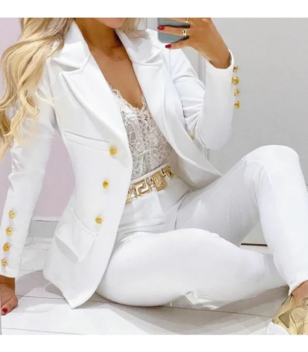 Women’s Autumn Two-Piece Set – Long Sleeve Coat & Trousers Suit