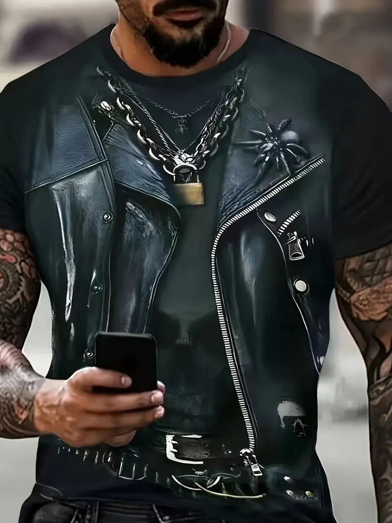 Men’s 3D Printed Fake Jacket T-Shirt