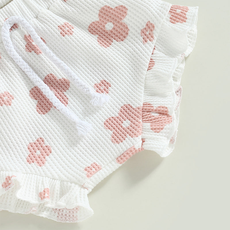 Baby Girl 3-Piece Summer Outfit – Floral Sleeveless Romper + Shorts + Headband (0–18 Months)