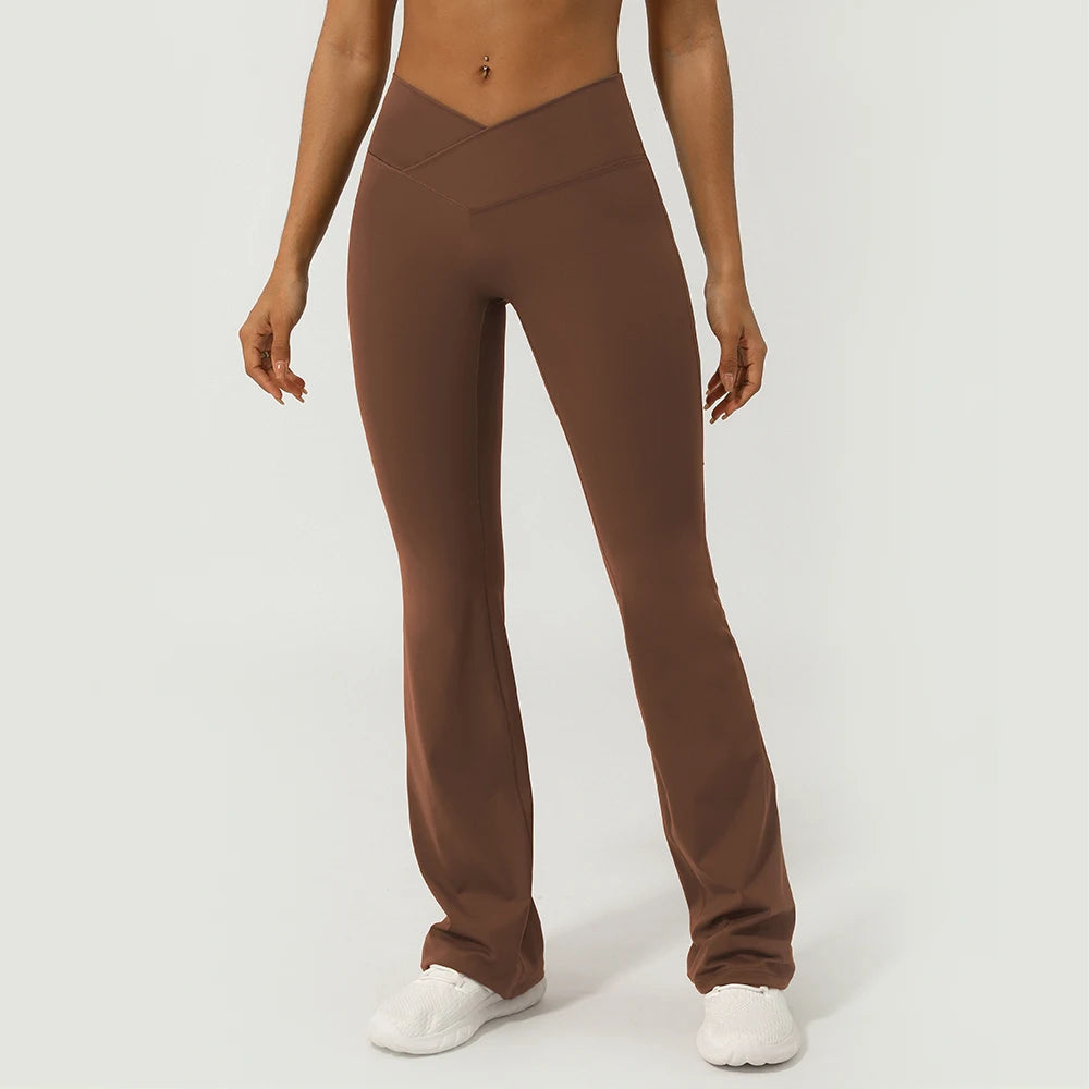 Flare Yoga Pants with Cross Waist – Booty-Lifting, Wide-Leg Activewear Leggings for Workout & Everyday Wear