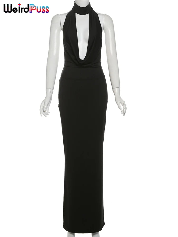 Sexy Low-Neck Backless Bodycon Dress – Midnight Banquet Glamour