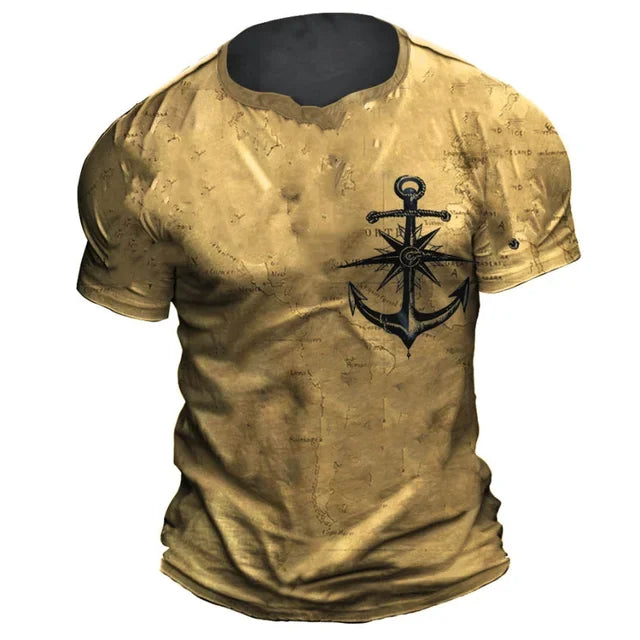 Vintage Men’s Compass Print T-Shirt