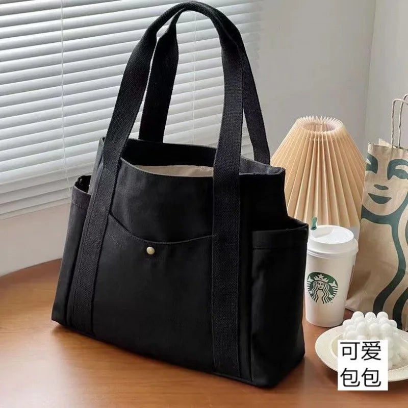 Large Capacity Canvas Solid Letter Tote Bag