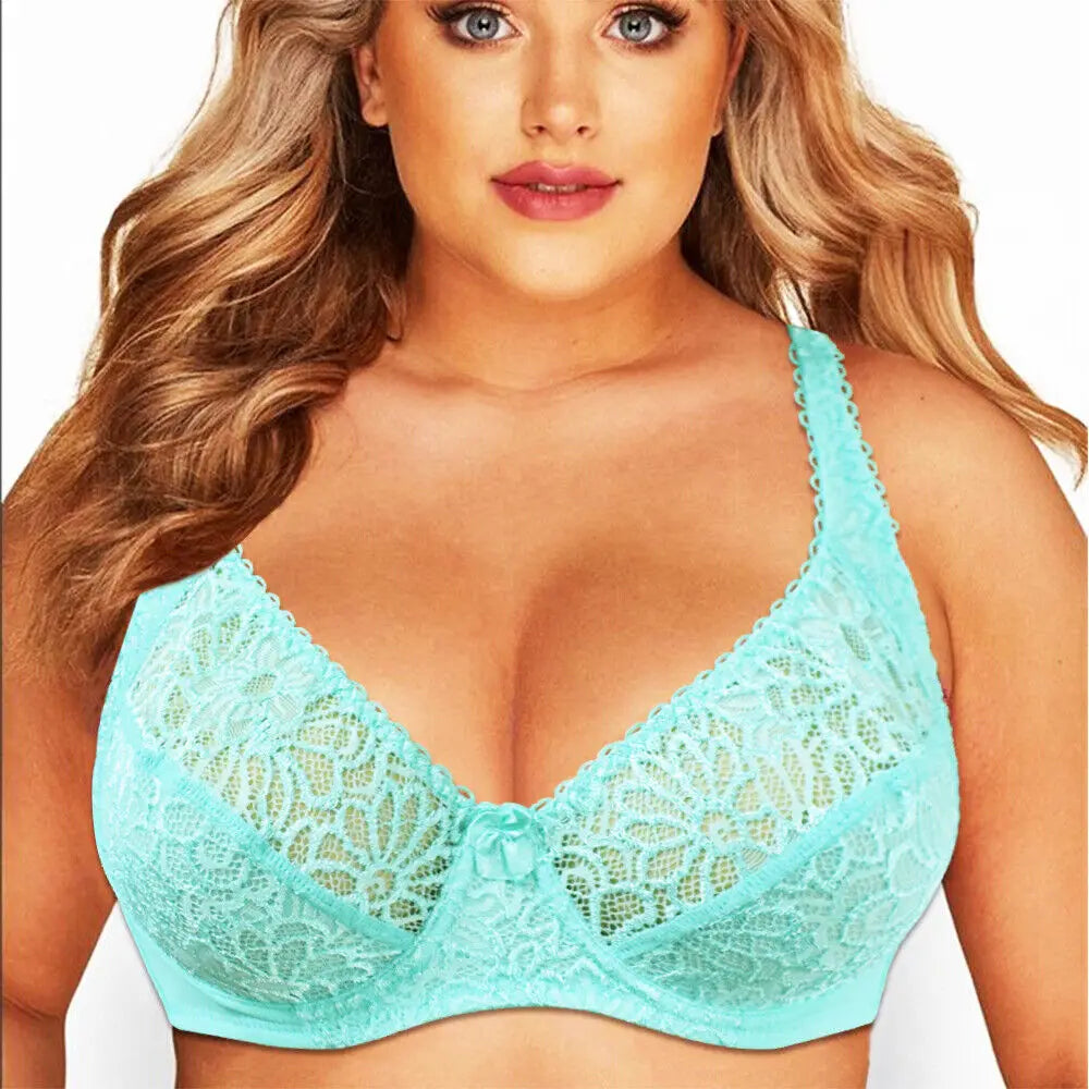 Plus Size Lace Underwire Bra – Sexy Sheer Lingerie Top (C–F Cup)