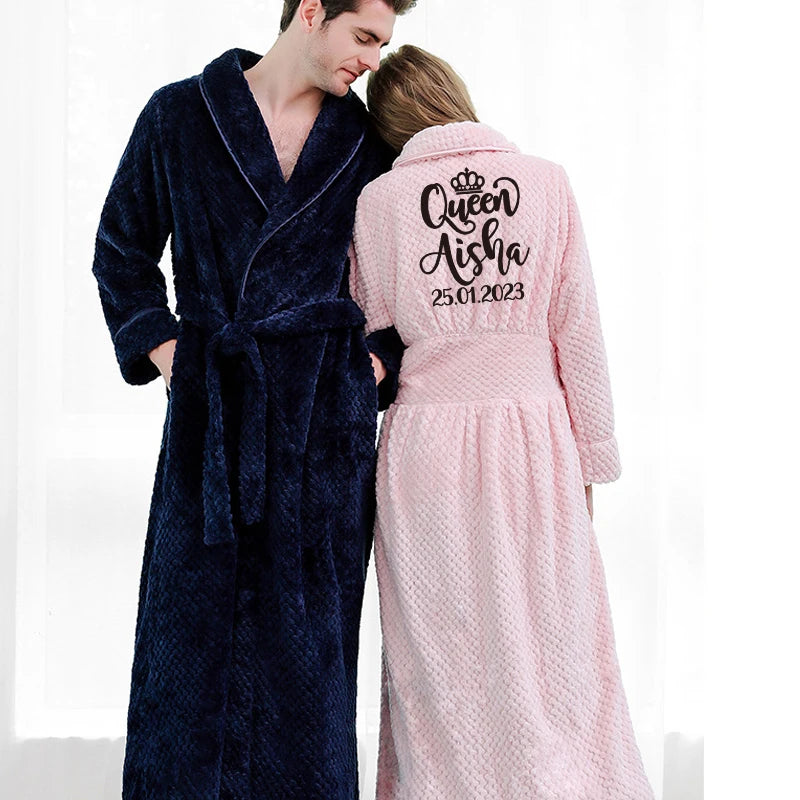 Unisex Warm Dobby Coral Fleece Bathrobe