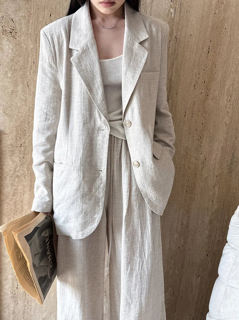 2025 Spring Linen Blazer & Pants Set for Women – Cotton-Linen Suit Pieces (Sold Separately)