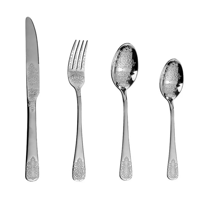 Gold Cutlery Set Stainless Steel Fork Spoons Knife Tableware Kit