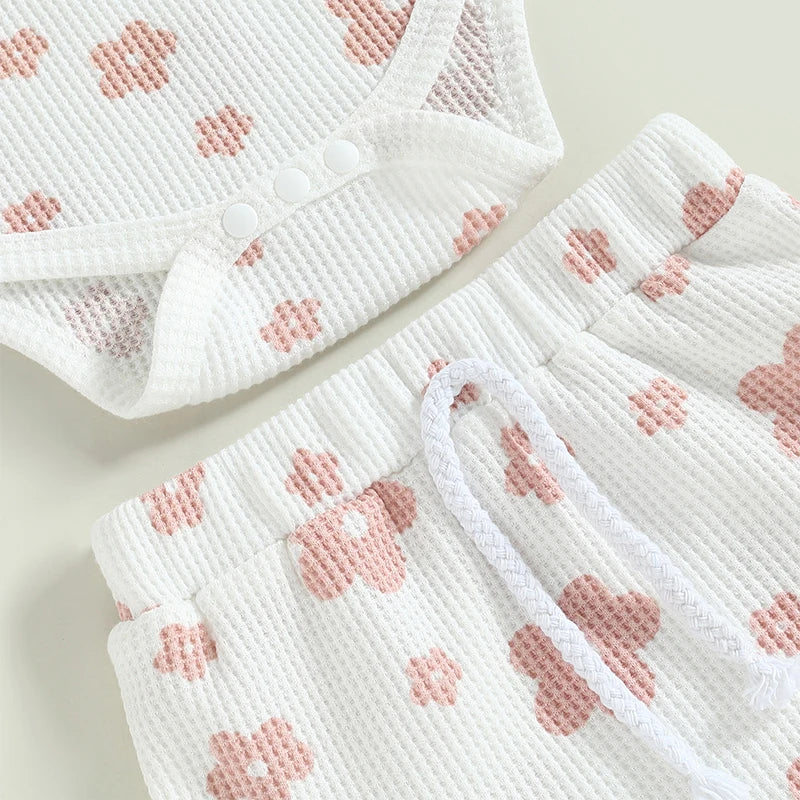 Baby Girl 3-Piece Summer Outfit – Floral Sleeveless Romper + Shorts + Headband (0–18 Months)