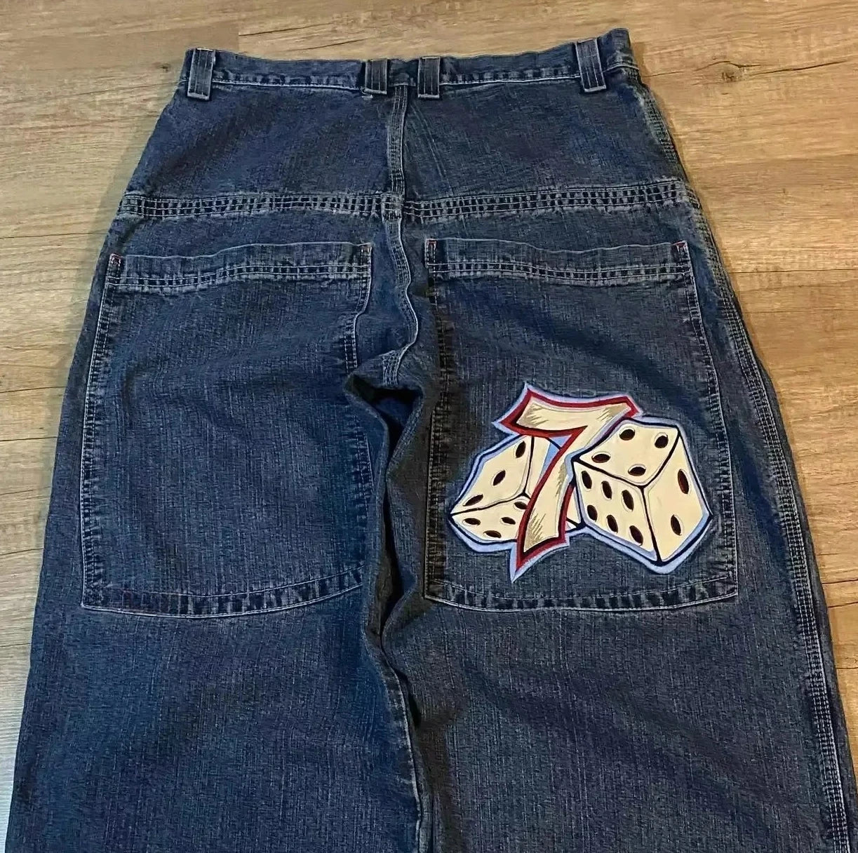 Y2K Embroidered Baggy Jeans – Unisex Vintage Streetwear with Harajuku Hip Hop Vibes