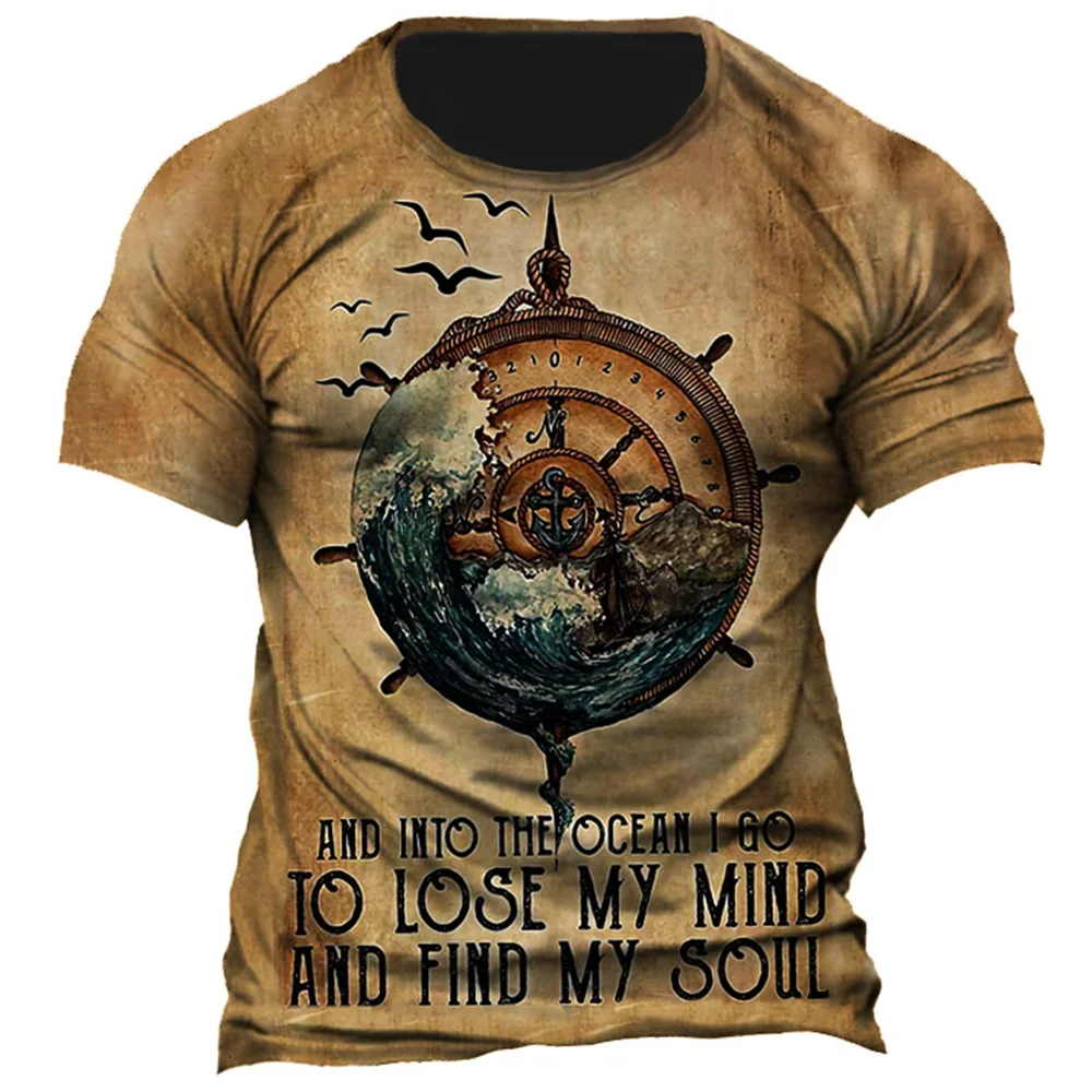 Vintage Men’s Compass Print T-Shirt