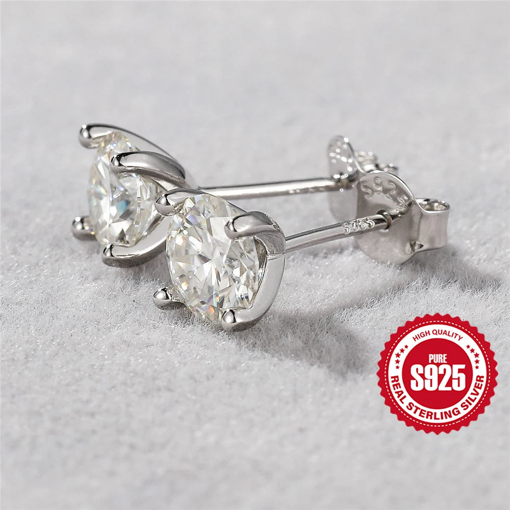 0.5–1.2 Carat D Color Moissanite Ear Stud Earrings for Women