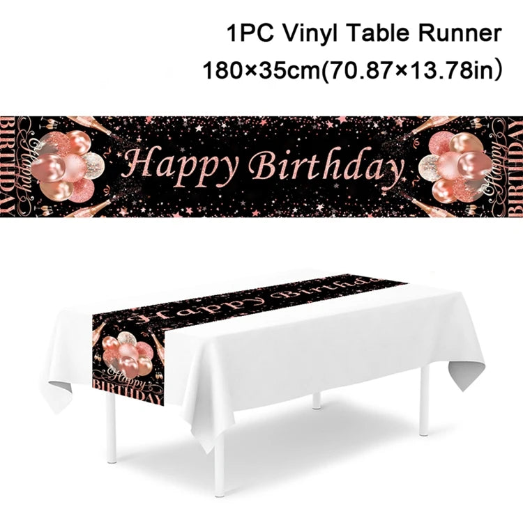 Black Gold Birthday Table Runner Table Cover Happy Birthday Party Decorations For Kids Adults Home 1st Bithday Table Decor
