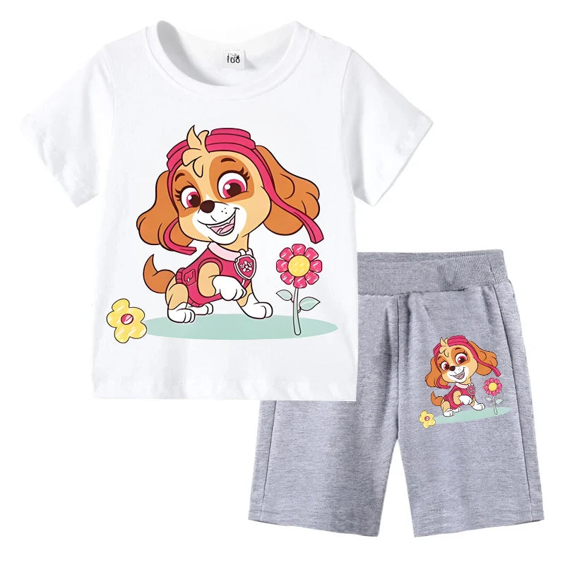 Kids Summer Cartoon Printed Clothing Set – Short Sleeve T-Shirt & Shorts for Girls