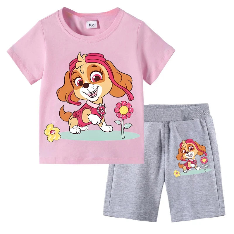 Kids Summer Cartoon Printed Clothing Set – Short Sleeve T-Shirt & Shorts for Girls