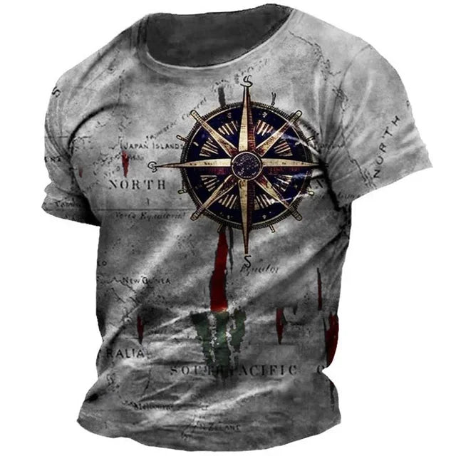 Vintage Men’s Compass Print T-Shirt