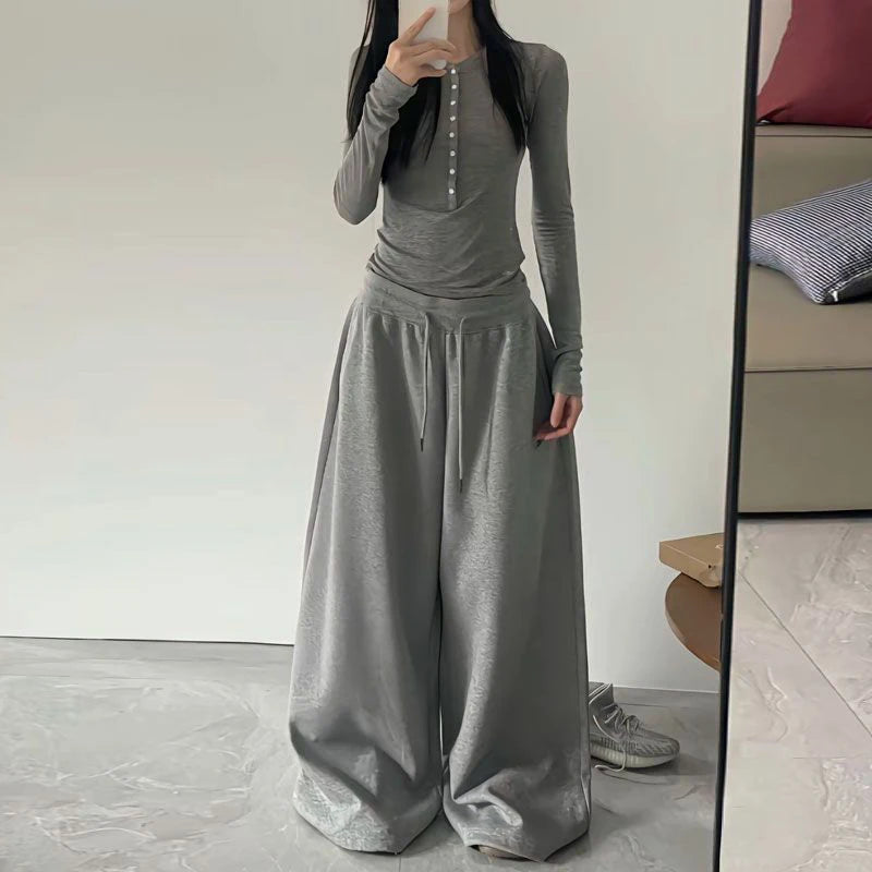 2025 Y2K Vintage Baggy Sweatpants for Women – Korean Style Wide-Leg Streetwear Trousers
