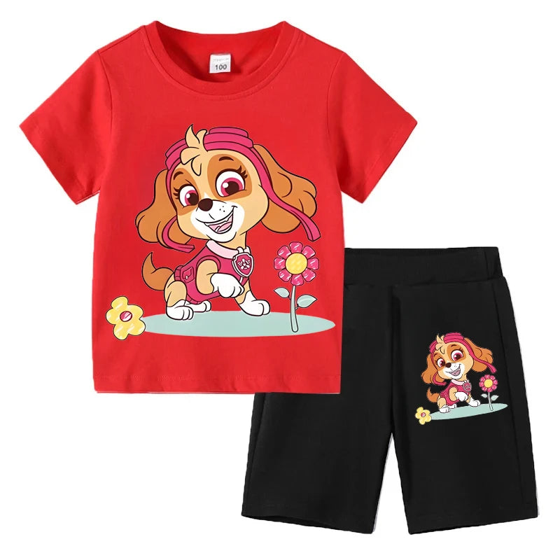 Kids Summer Cartoon Printed Clothing Set – Short Sleeve T-Shirt & Shorts for Girls