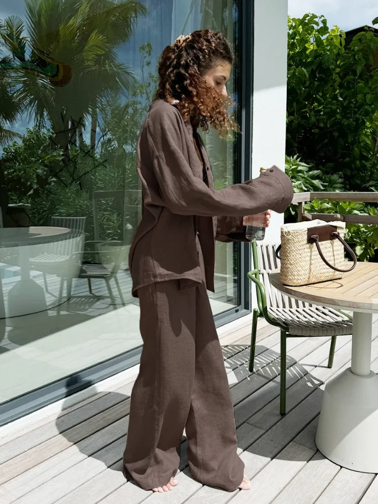 2025 Women's Casual Cotton-Linen Shirt & Pants Set – Spring Loose Fit Outfit