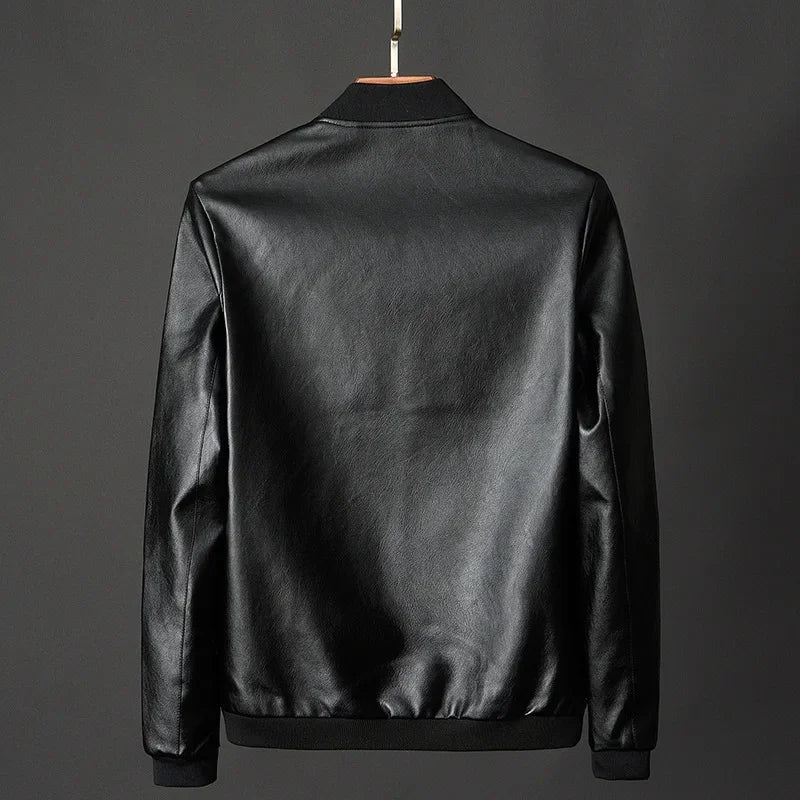 2025 Autumn New Men’s Black Biker PU Leather Jacket