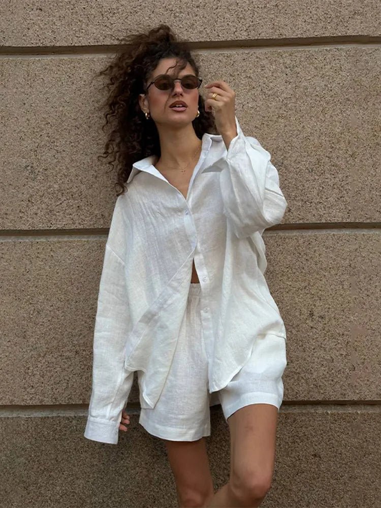 2025 Women's Casual Cotton-Linen Shirt & Pants Set – Spring Loose Fit Outfit